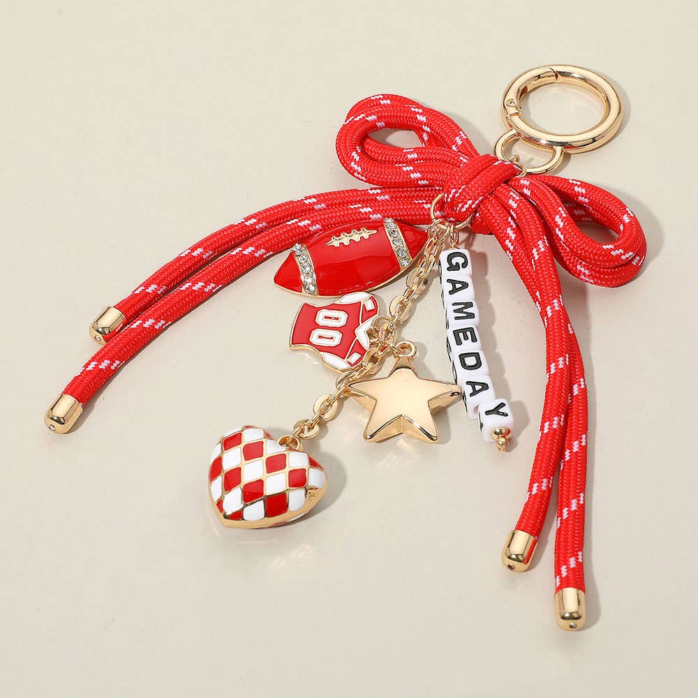 GAME DAY Football Beaded Rope Bow Keychain / Bag Charm