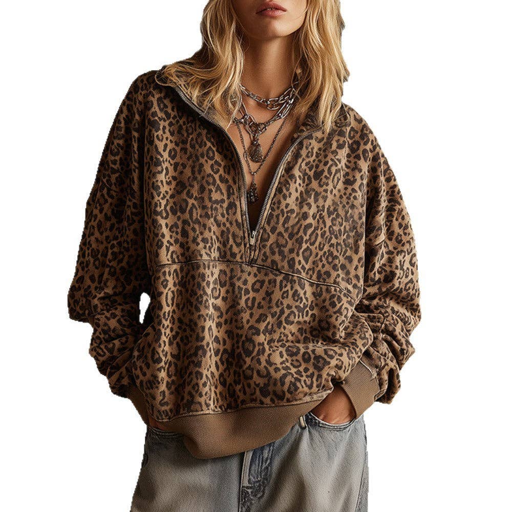 Leopard Print Half Zip Sweatshirt