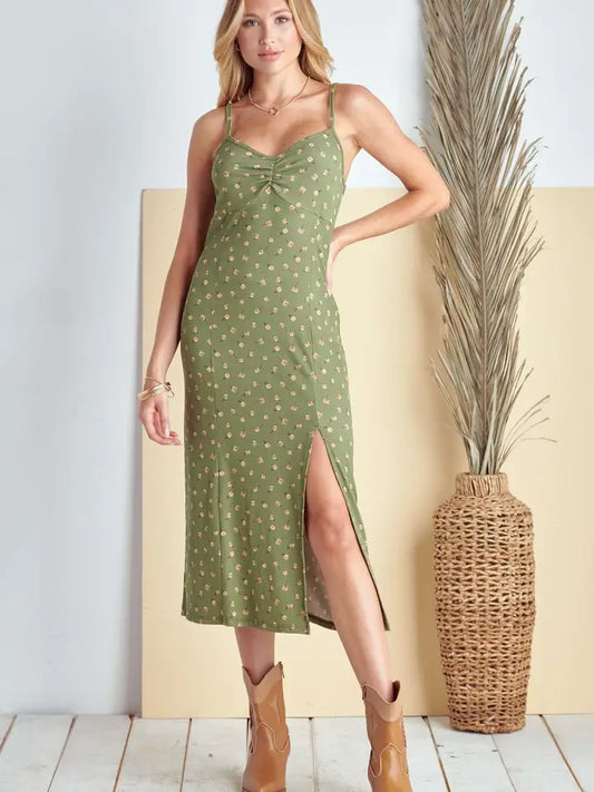 Green Floral Midi Dress