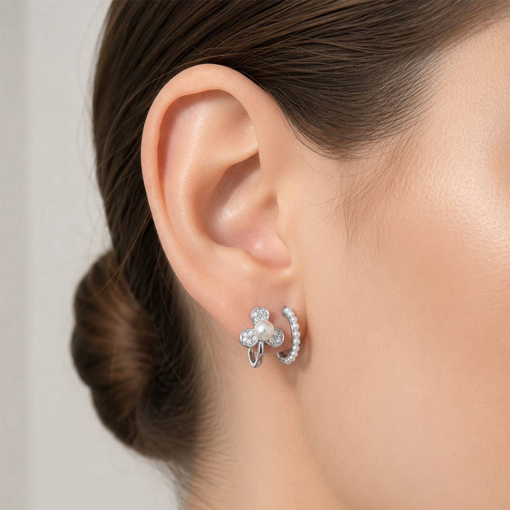 Pearl Flower Hoop Earrings