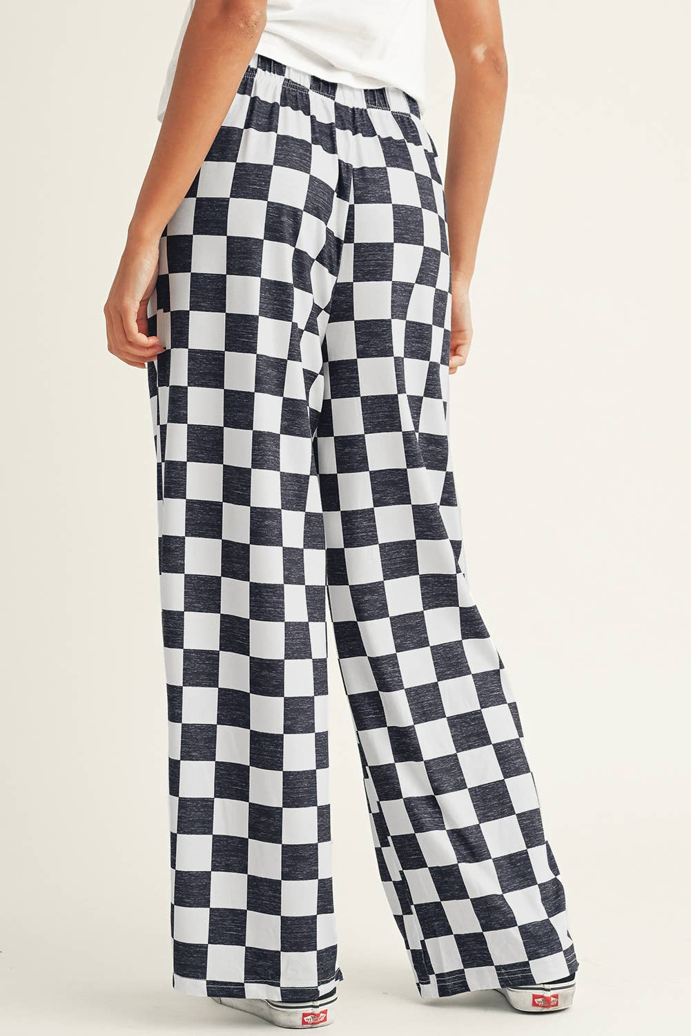 Checker Print High Waist Wide Leg Pants