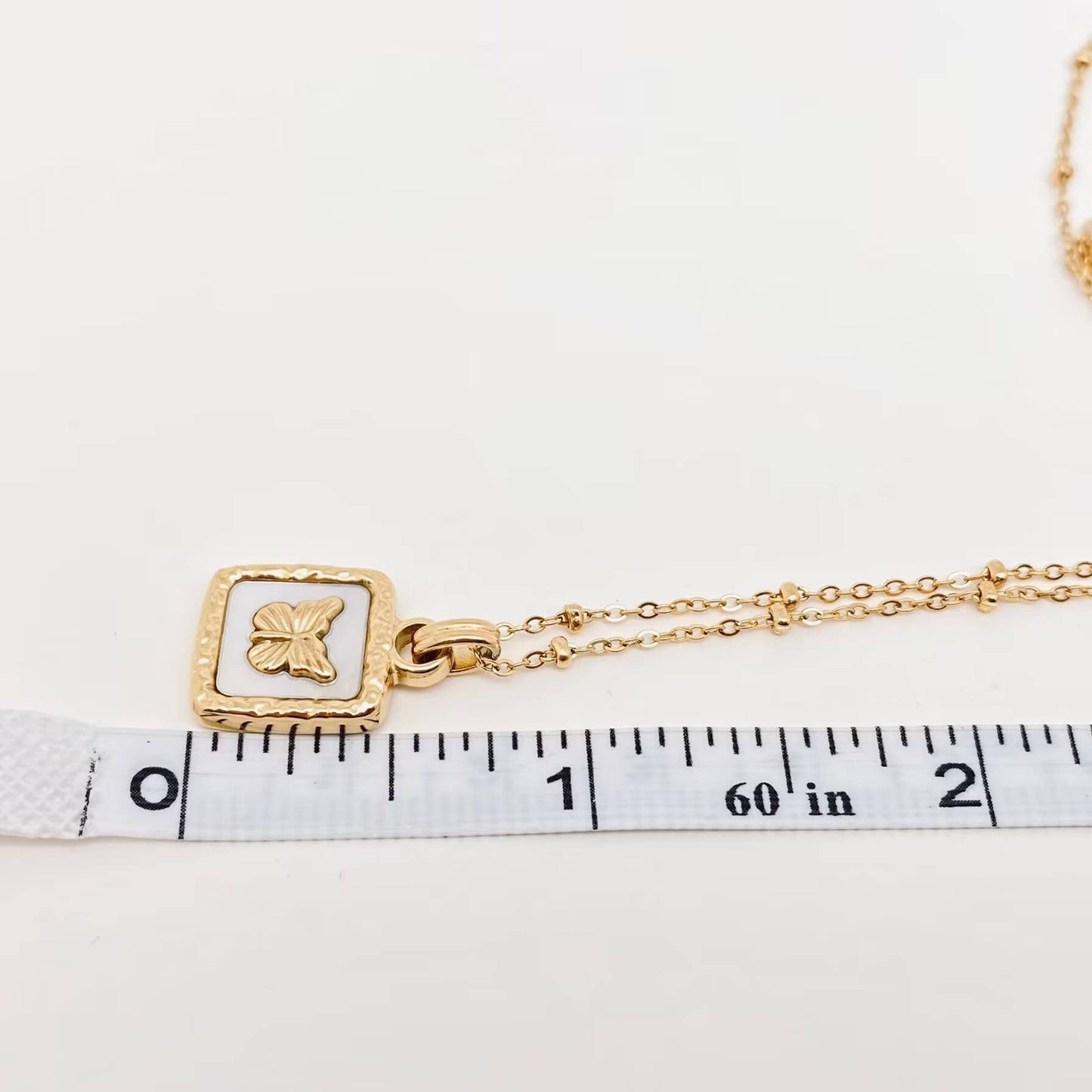 Butterfly Shell Square Charm 18K Gold-plated Necklace