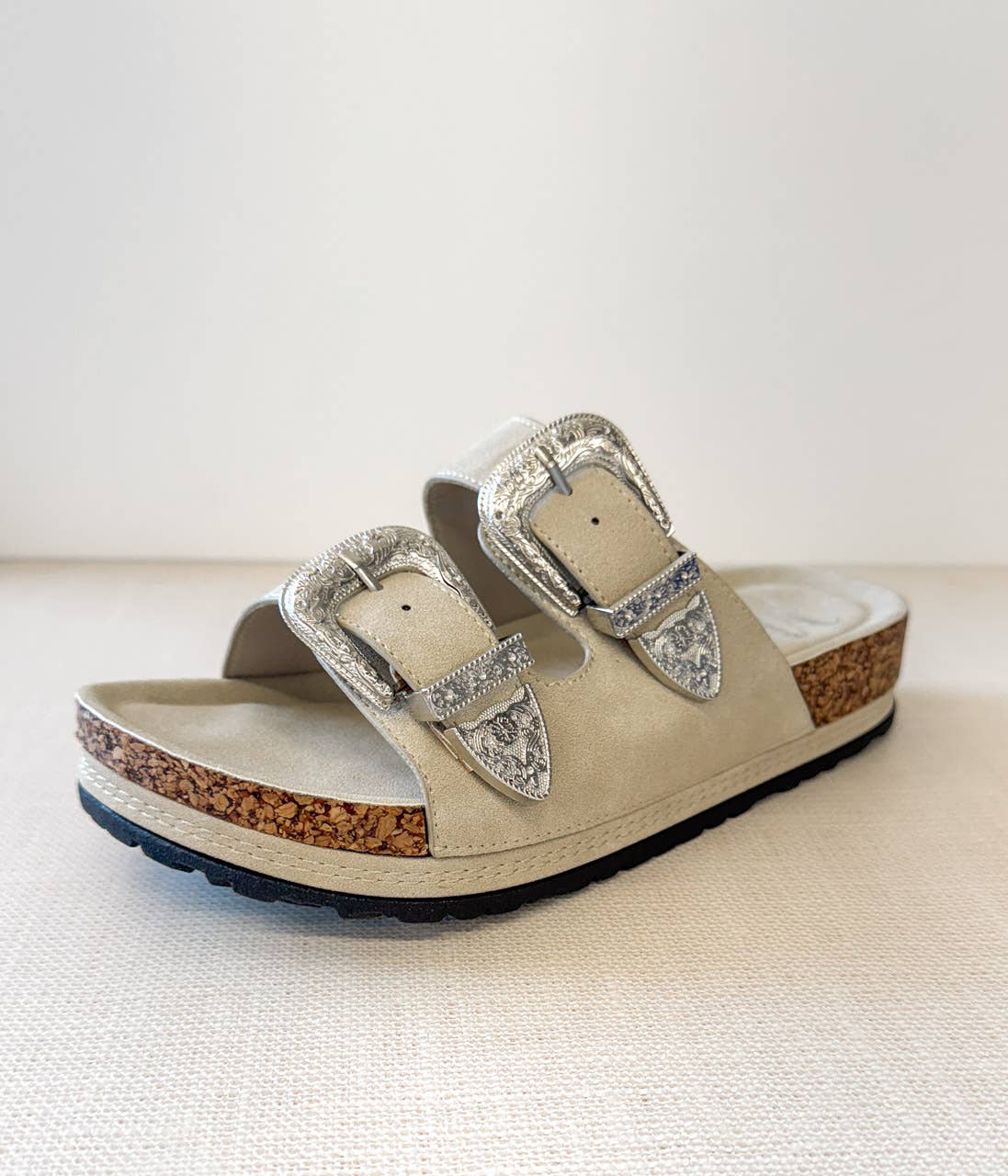 Mickey Western Slides in Cream and Black