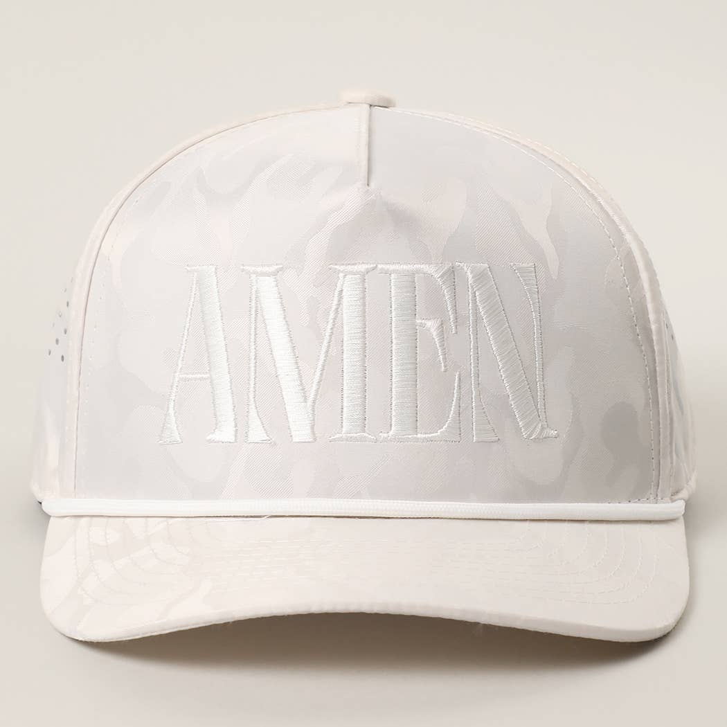 AMEN Embroidered White Camo Mesh Trucker Hat