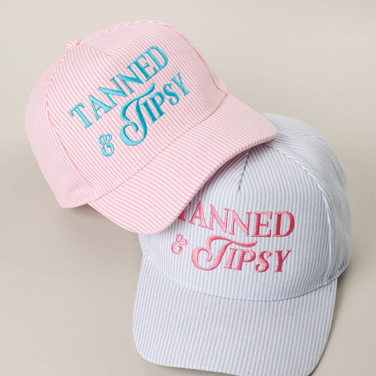 TANNED & TIPSY Embroidered Pink Stripe Trucker Hat