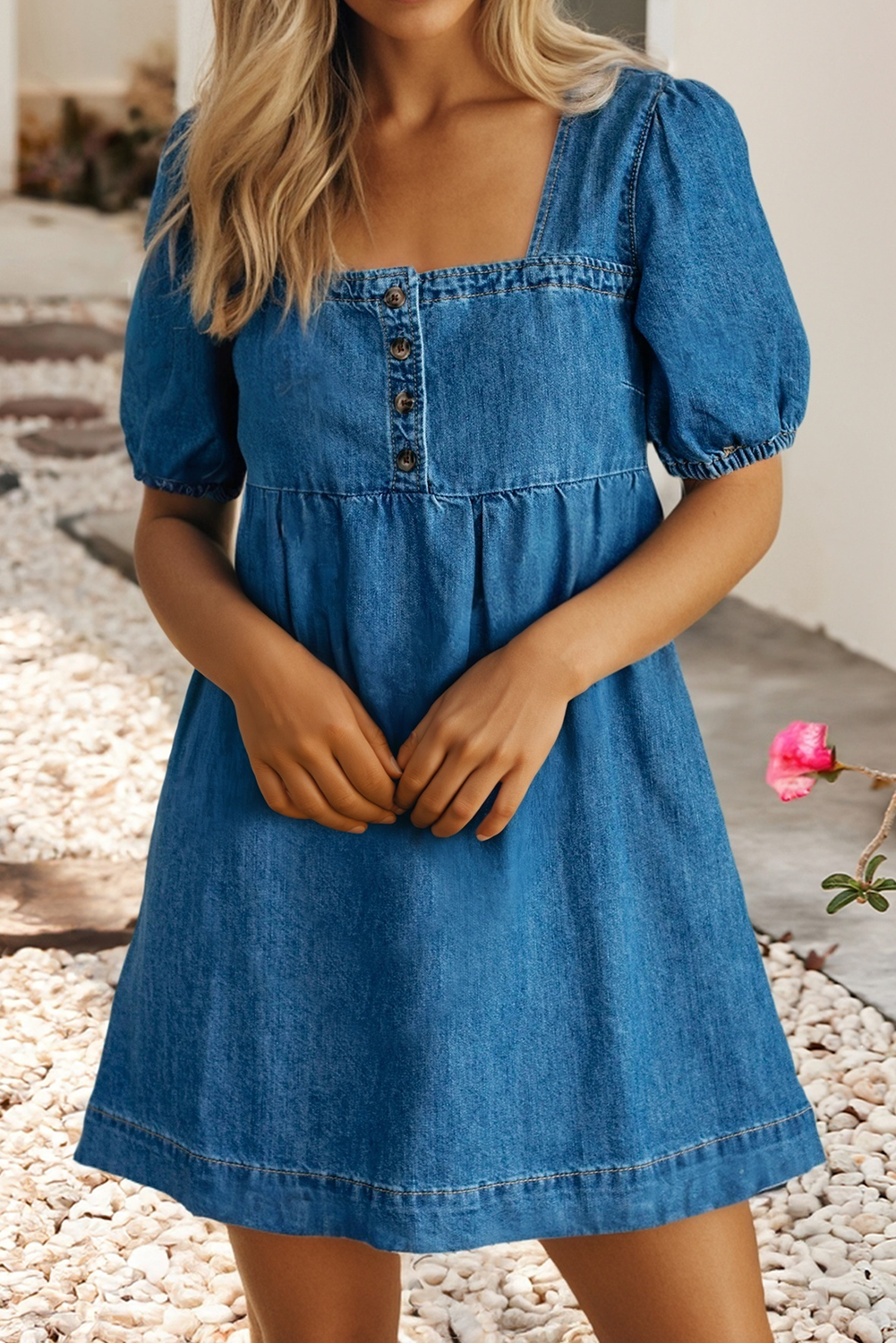 Denim Puff Sleeve Mini Dress