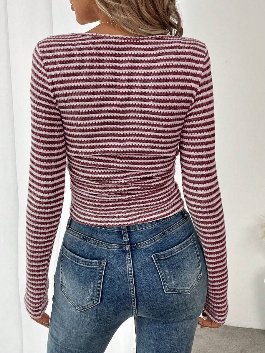 Striped Knit Square Neck Top