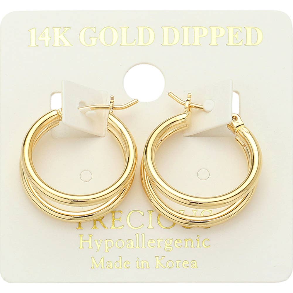 14K Gold Dipped Hypoallergenic Double Hoop Pin Catch Earring