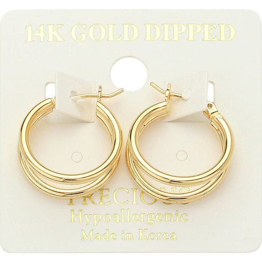 14K Gold Dipped Hypoallergenic Double Hoop Pin Catch Earring