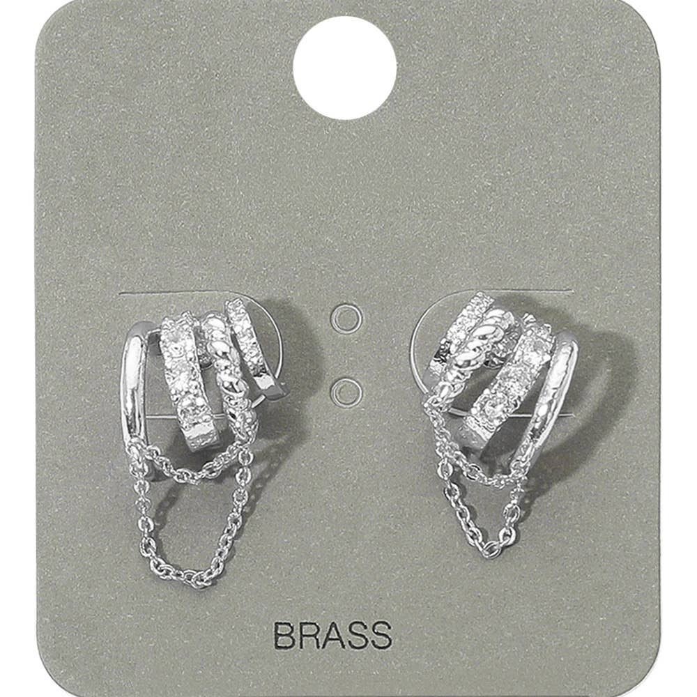 Rhinestone Paved Chain Design Cuff Earrings