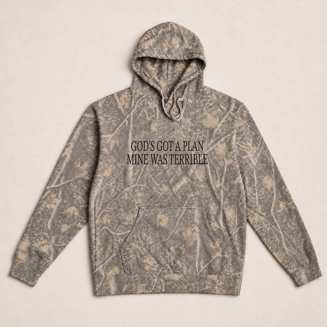 GOD'S GOT A PLAN Embroidered Deadwood Tree Camo Hoodie