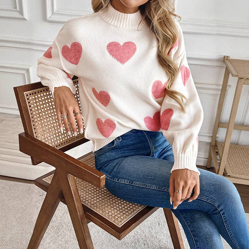 Pink Heart Knit Pullover Sweater