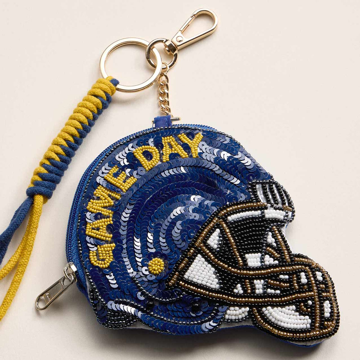 GAME DAY Helmet Sequin Beaded Keychain Pouch