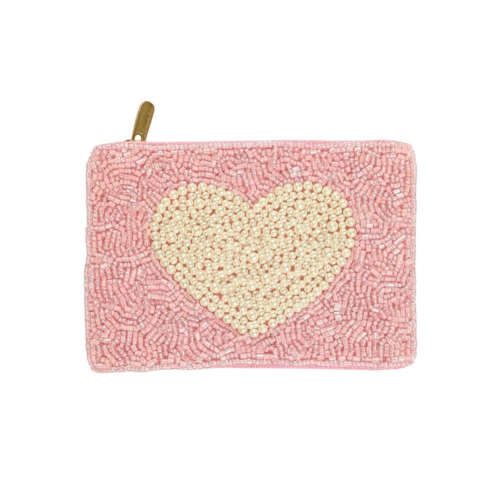 Pearl Heart Beaded Mini Pouch