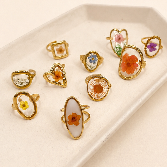 18K STAINLESS STEEL FLORAL RINGS