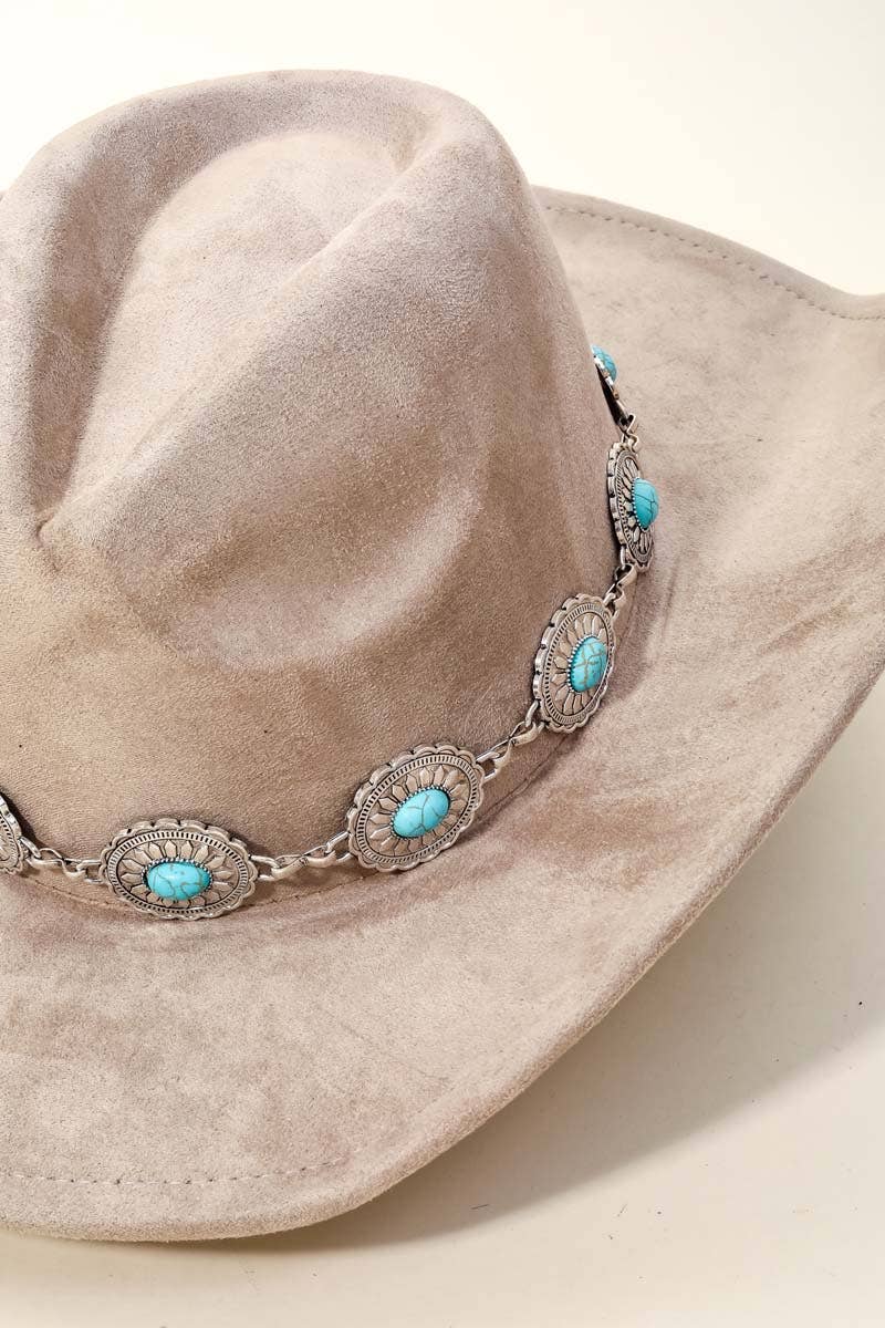 Turquoise Oval Stone Strap Cowboy Hat