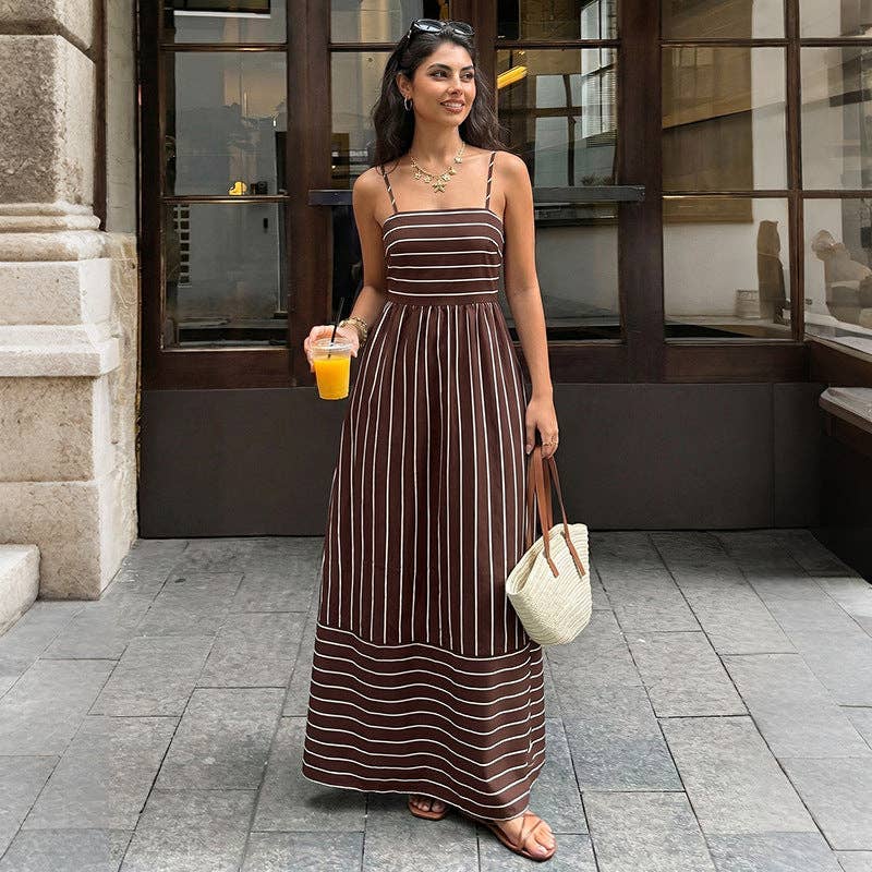 Striped Spaghetti Strap Maxi Dress
