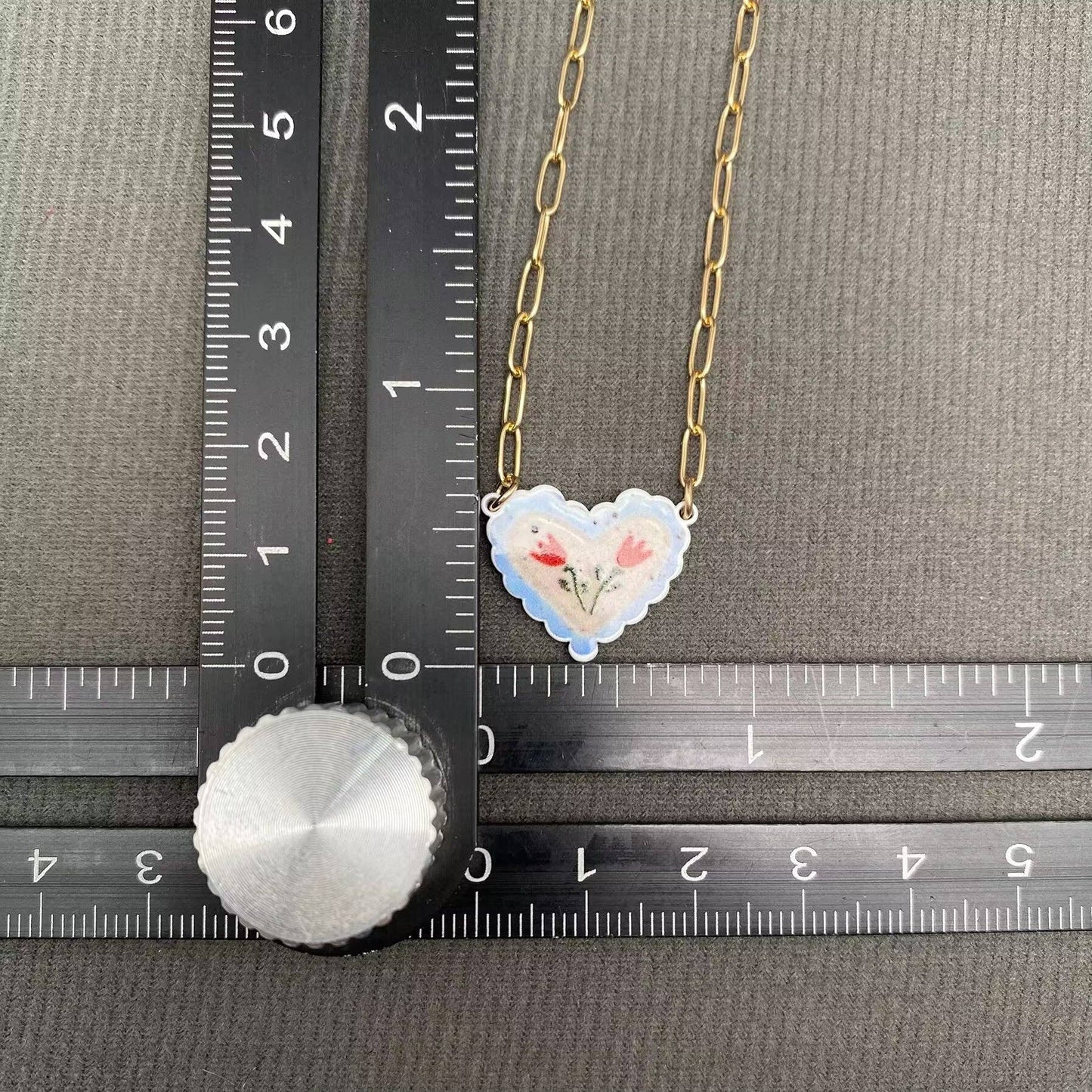 Flower Pattern Heart Charm Necklace