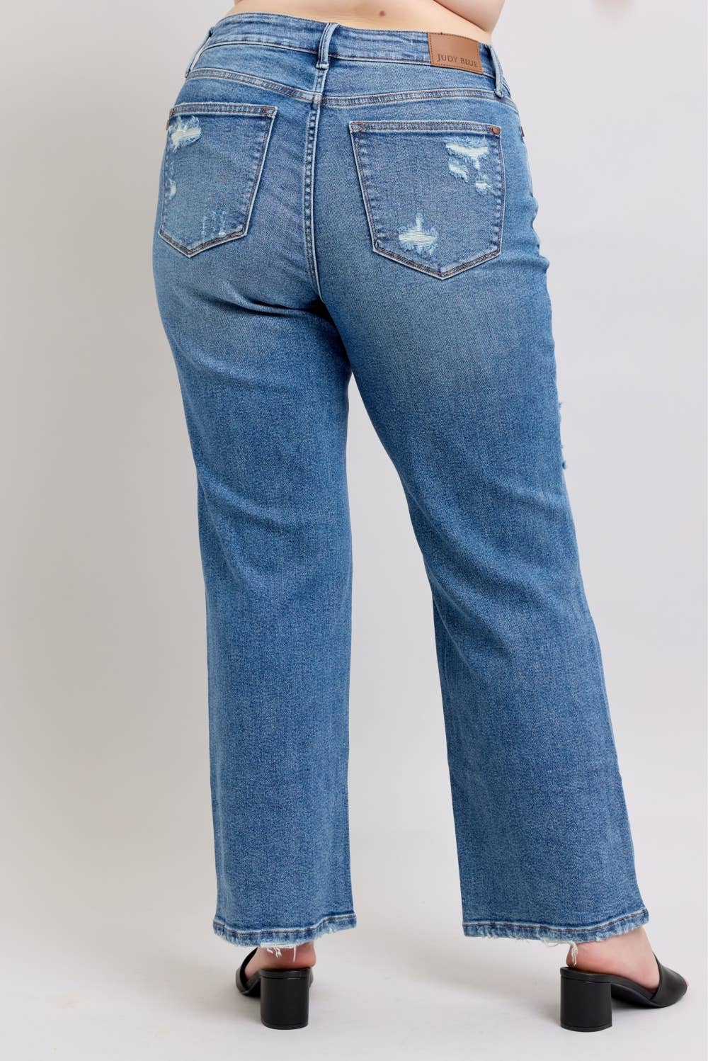 PLUS - Judy Blue High Waist Distressed Straight Leg Denim