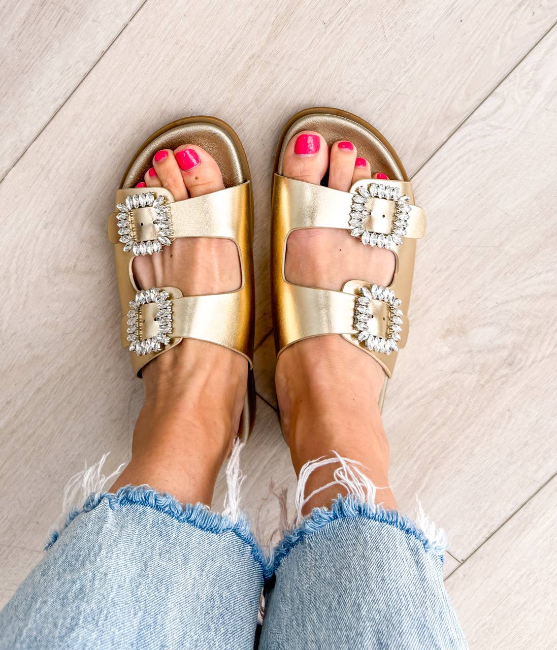 Stellar Rhinestone Buckle Slide Sandals