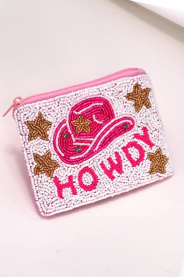 WESTERN  COWGIRL HOWDY SEED BEAD COIN PURSE POUCH | 91CP630