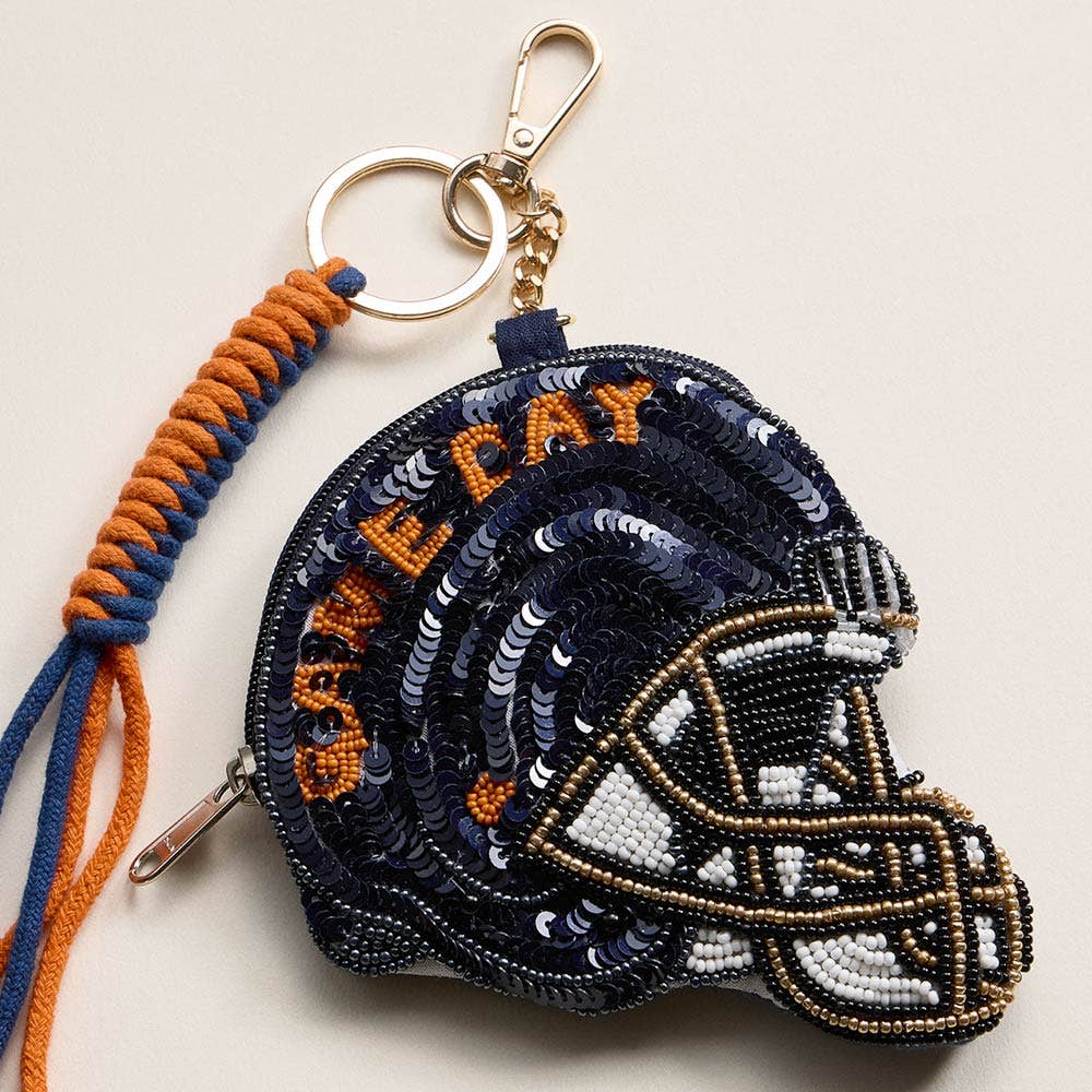 GAME DAY Helmet Sequin Beaded Keychain Pouch
