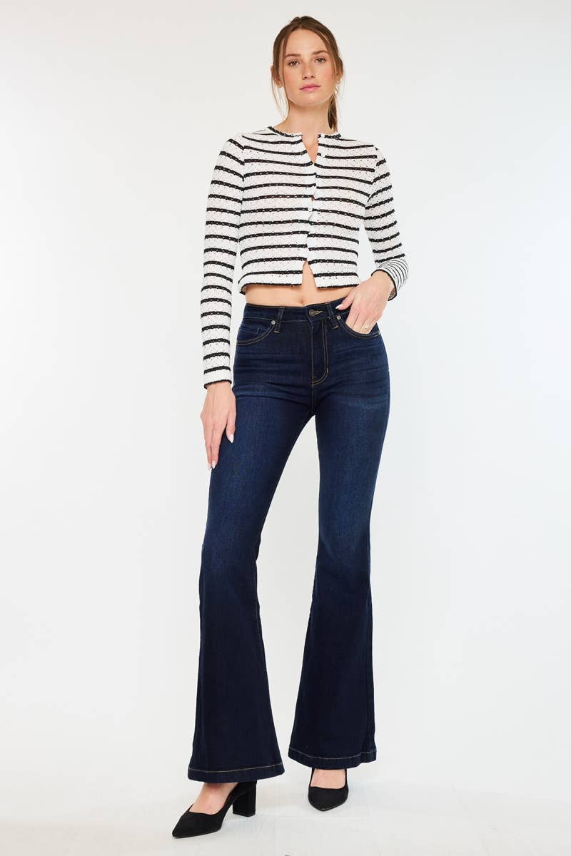Kan Can High Rise Super Flare Dark Wash Denim Jeans -KC8664D