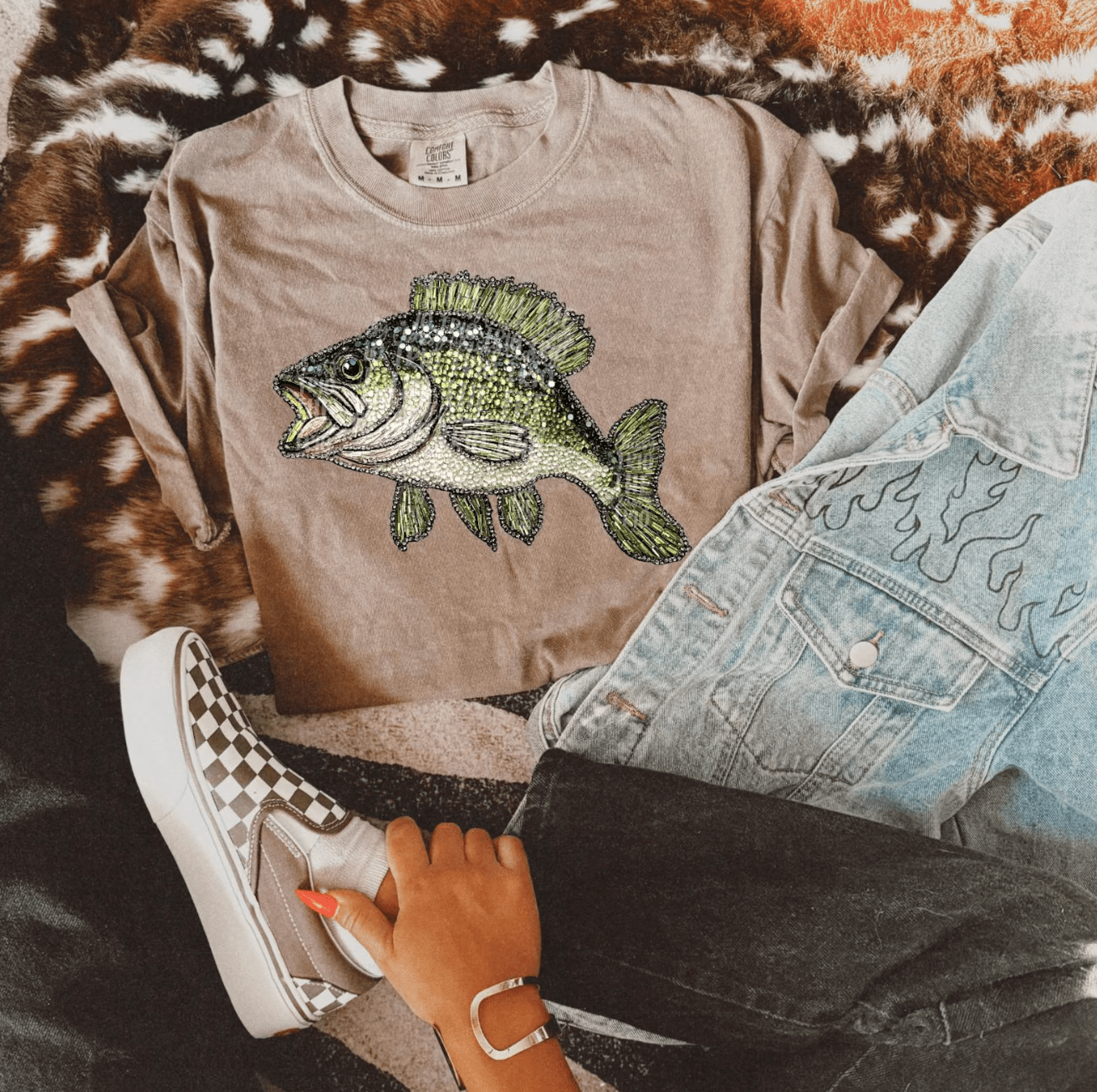 Faux Rhinestone Bass Fishing Comfort Colors Tee