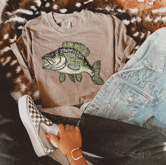 Faux Rhinestone Bass Fishing Comfort Colors Tee