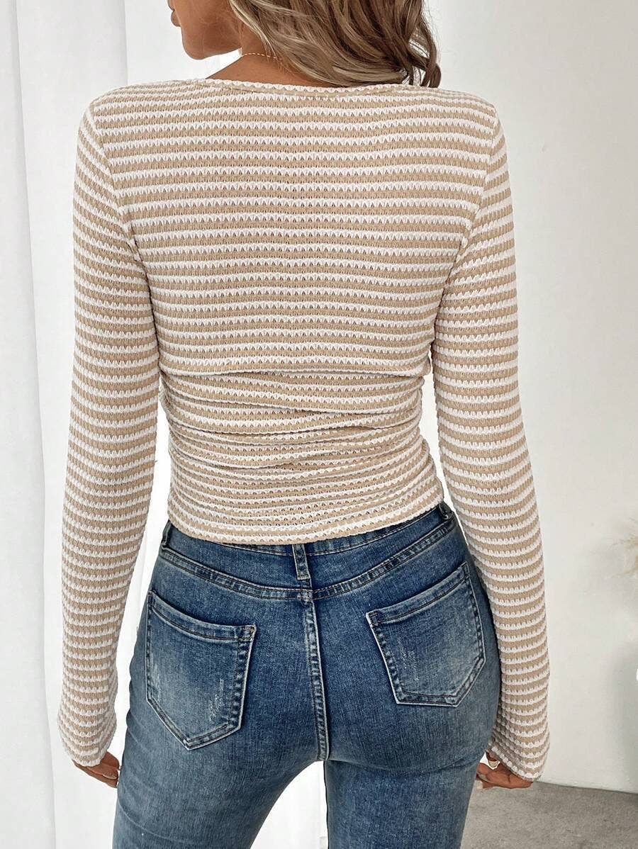 Striped Knit Square Neck Top