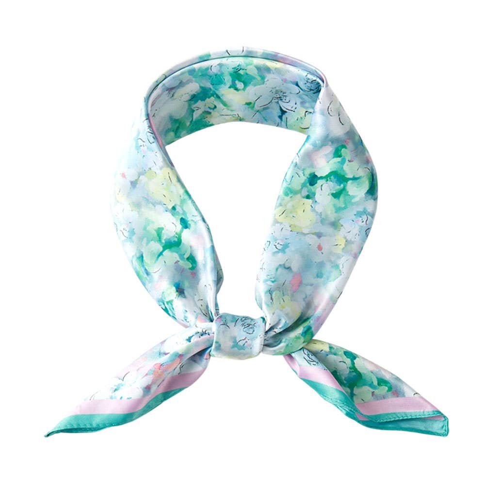 Watercolor Floral Pattern Printed Square Silky Satin Bandana Scarf