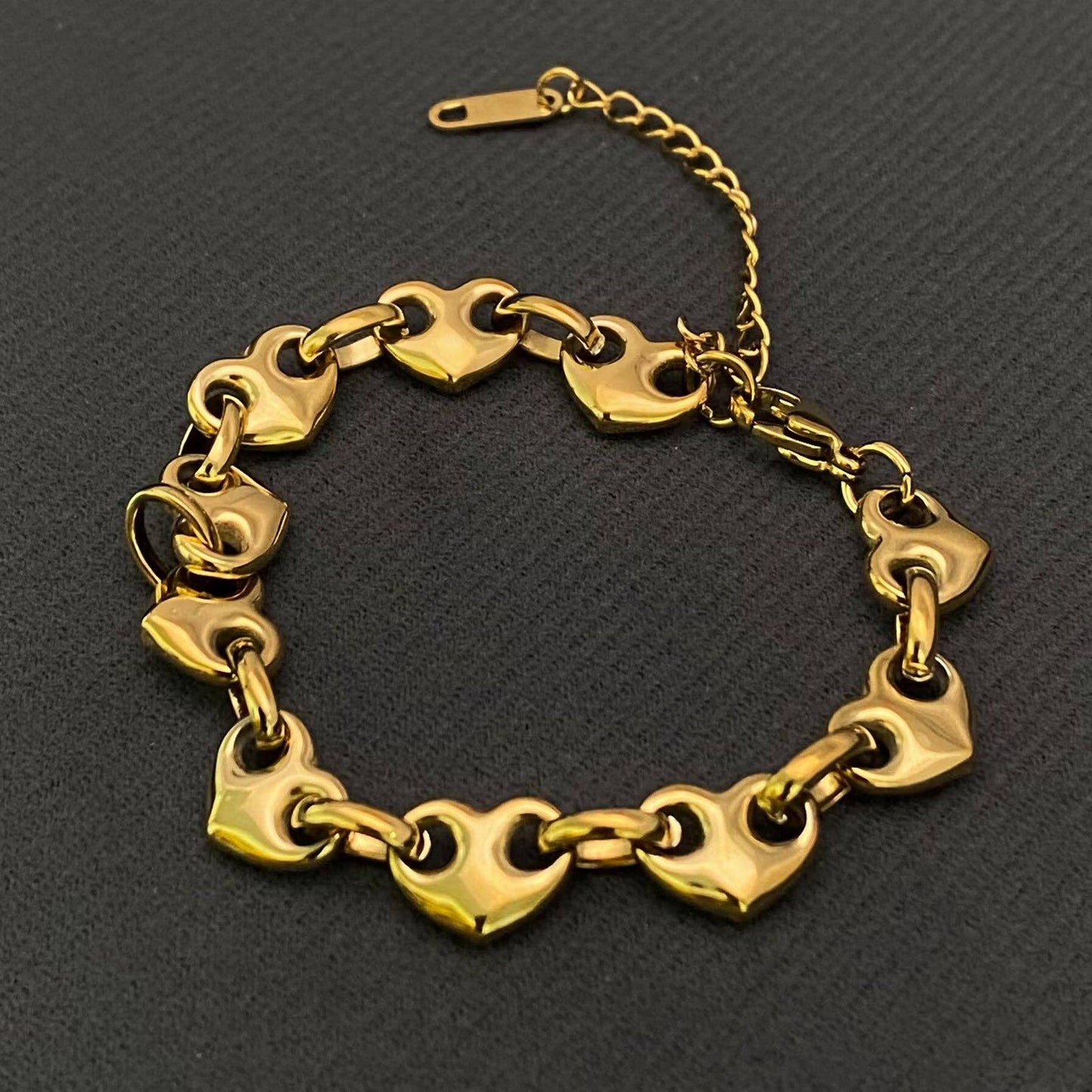 18K Gold Plated Stainless steel Heart Lincked Bracelet - FGS