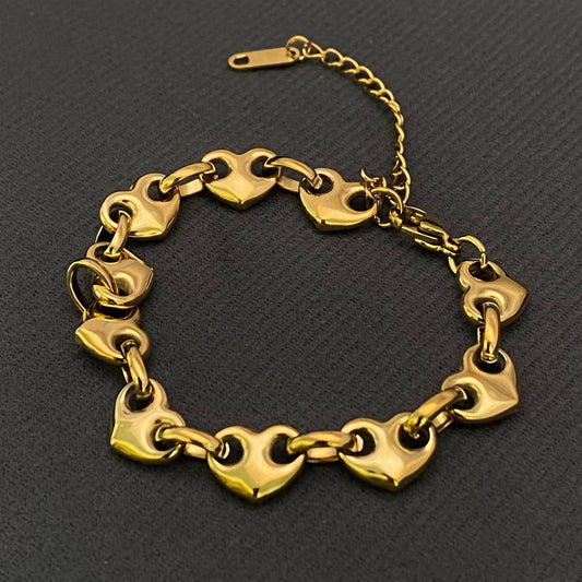 18K Gold Plated Stainless steel Heart Lincked Bracelet - FGS