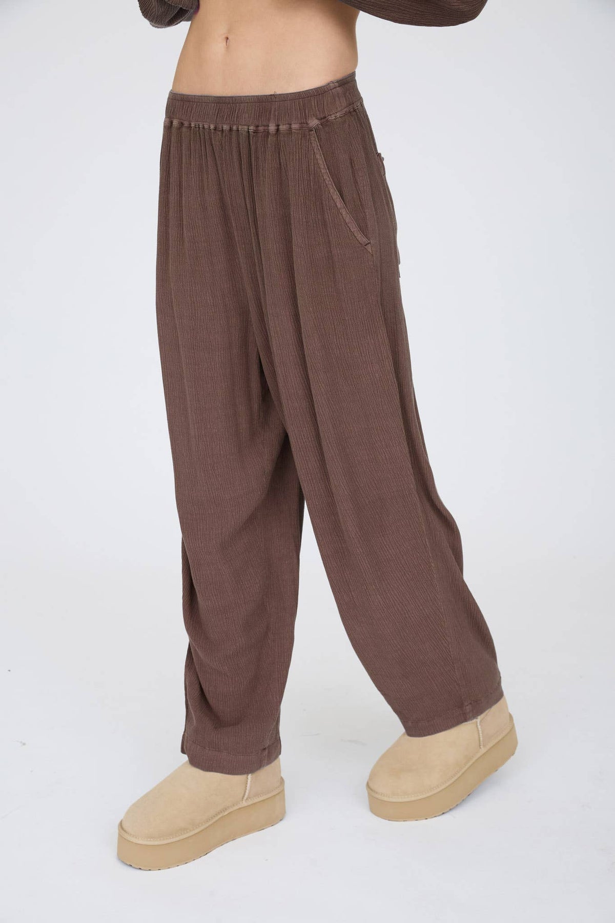 Crinkle Plisse Elastic Lounge Pants