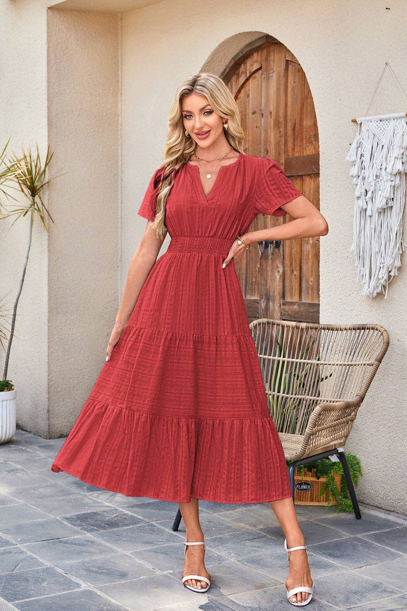 Split Neck Tiered Maxi Dress