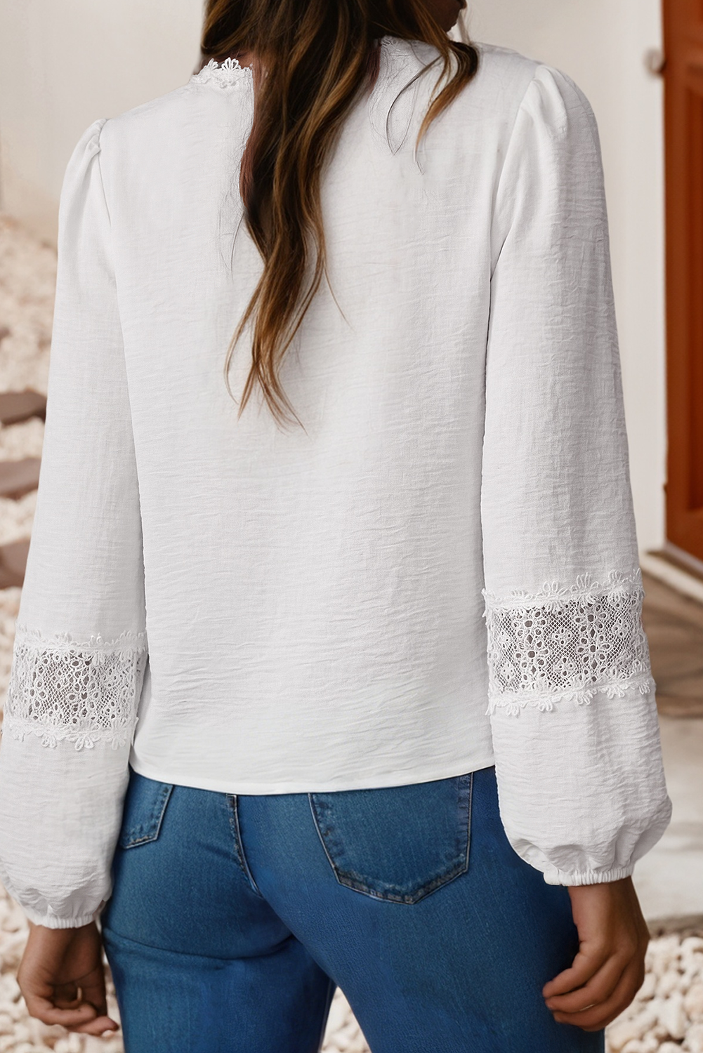 Floral Lace Patchwork Long Sleeve Blouse