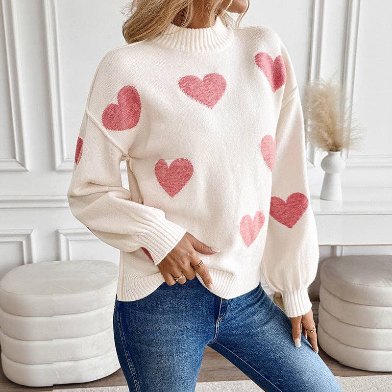 Pink Heart Knit Pullover Sweater