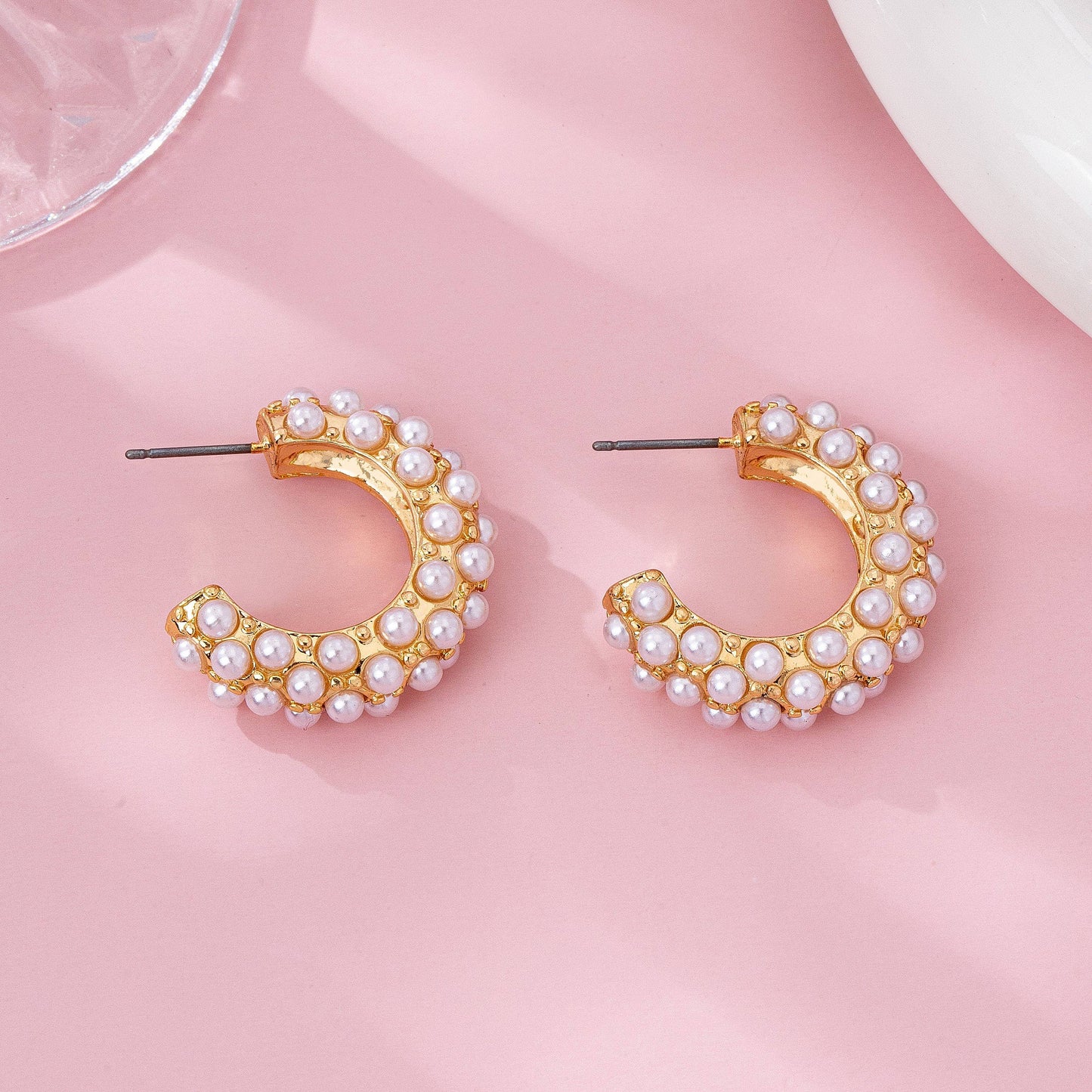 Gold-Tone Multi-Pearl C-Hoop Earrings | 80E61992