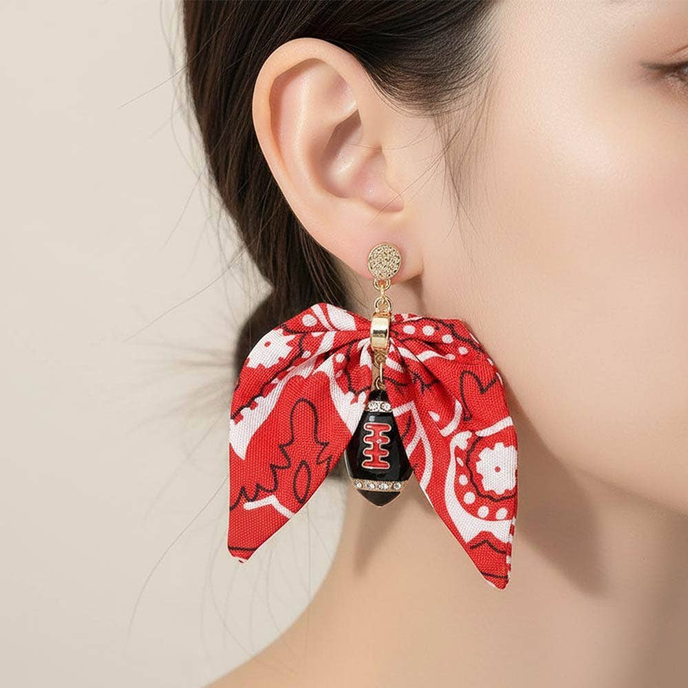 Football Bandana Bow Drop Earrings