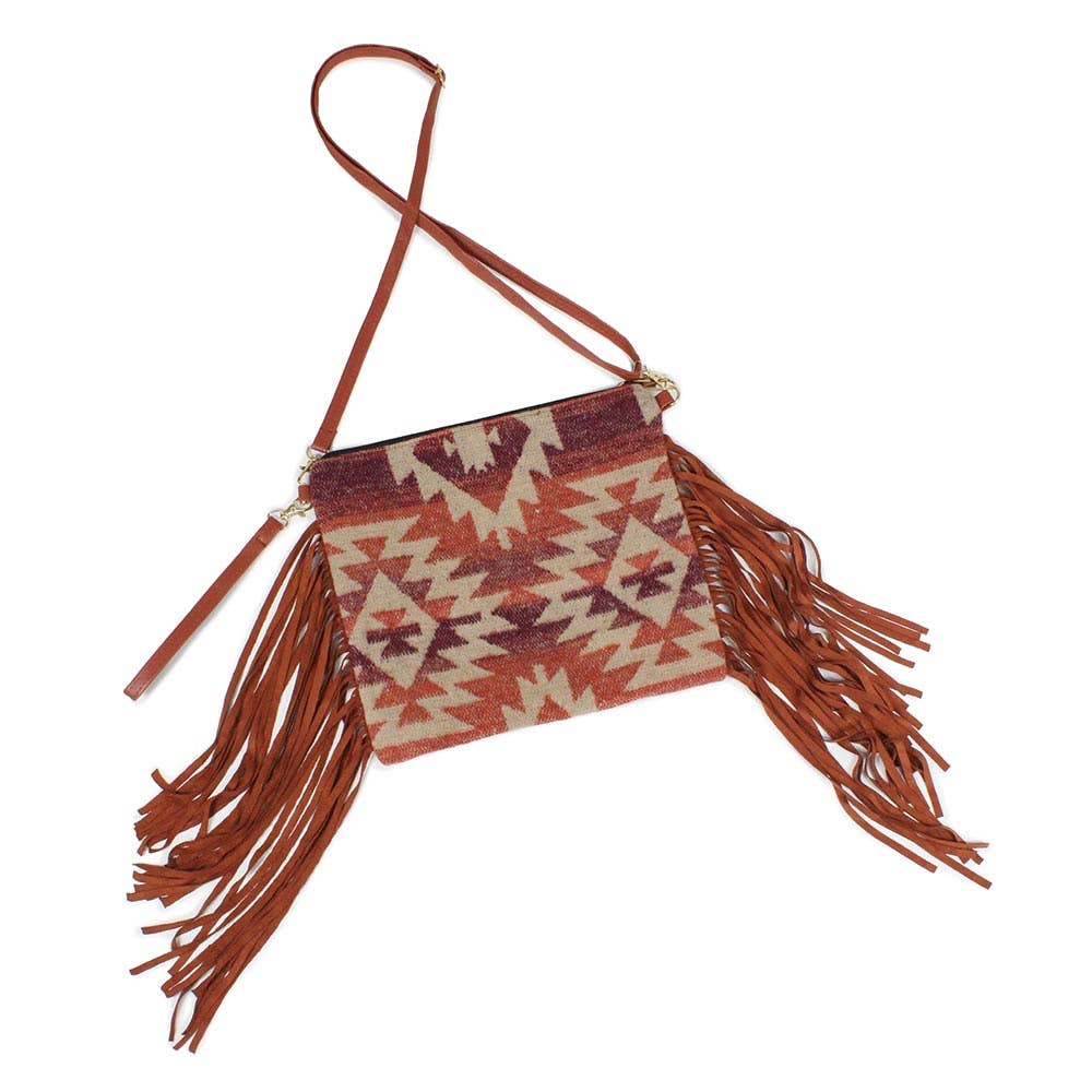 Western Pattern Tassel Crossbody / Clutch Bag