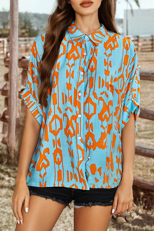 Fashion-W Abstract Print Dolman Western Loose Shirt