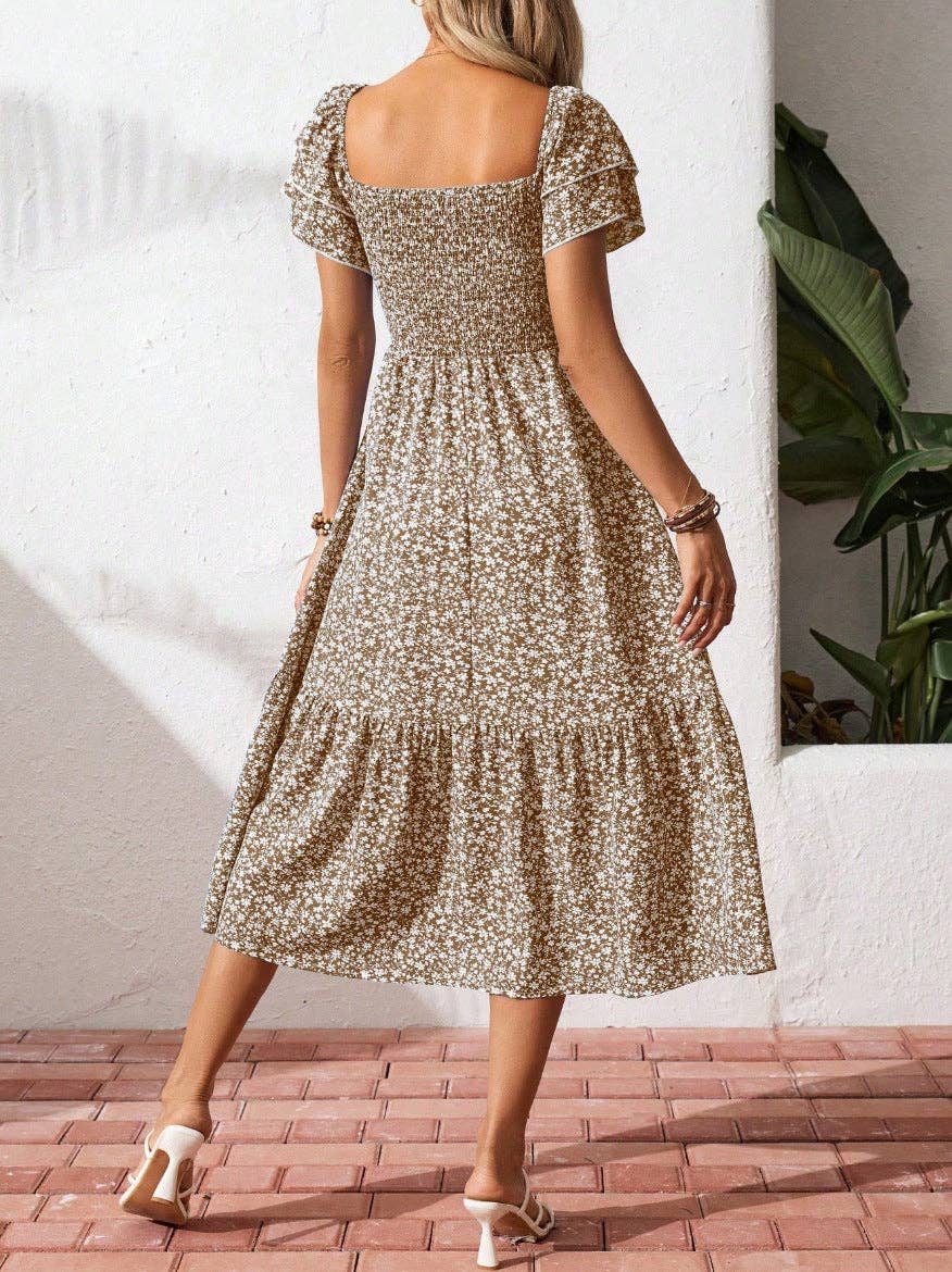 Floral Smocked Short Sleeve Maxi Dress