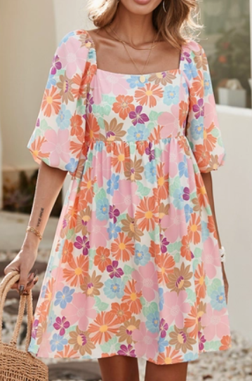 Floral Bubble Sleeve Dress