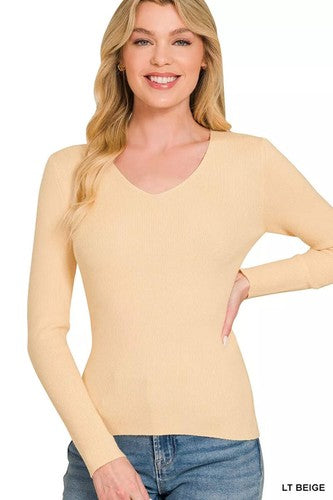 Viscose Fitted V-neck Sweater