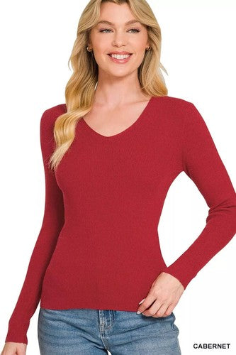Viscose Fitted V-neck Sweater