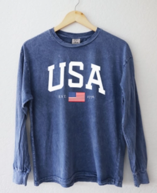 USA Mineral Washed Long Sleeve Graphic